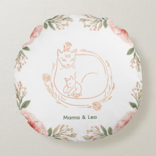 Personalized Mama Cat & Kitten Floral Pillow