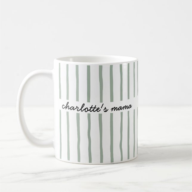 Personalized Mama Custom Child's Name Striped Gift Coffee Mug (Left)