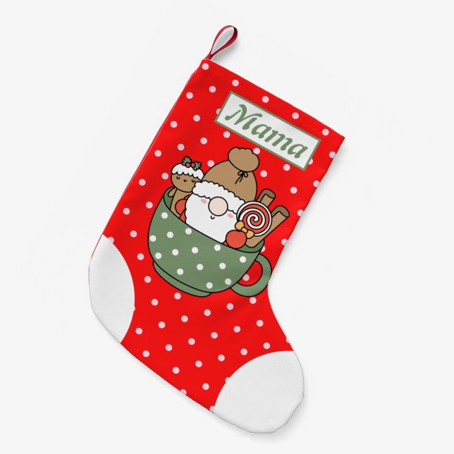 Personalized Mama cute dots red white Santa modern Small Christmas Stocking (Front (Hanging))