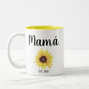 Personalized Mamá Est. Painted Sunflower Two-Tone Coffee Mug