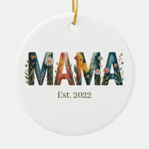 Personalized Mama Est Year Floral Mother Gift Ceramic Ornament