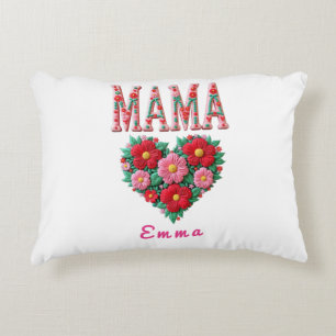 Personalized Mama Heart Floral Custom Gift Accent Pillow
