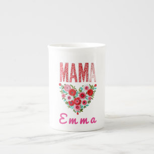 Personalized Mama Heart Floral Custom Gift Bone China Mug