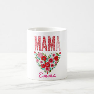 Personalized Mama Heart Floral Custom Gift Coffee Mug