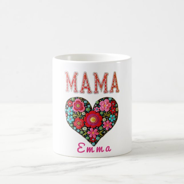 Personalized Mama Heart Floral Custom Gift Coffee Mug (Center)