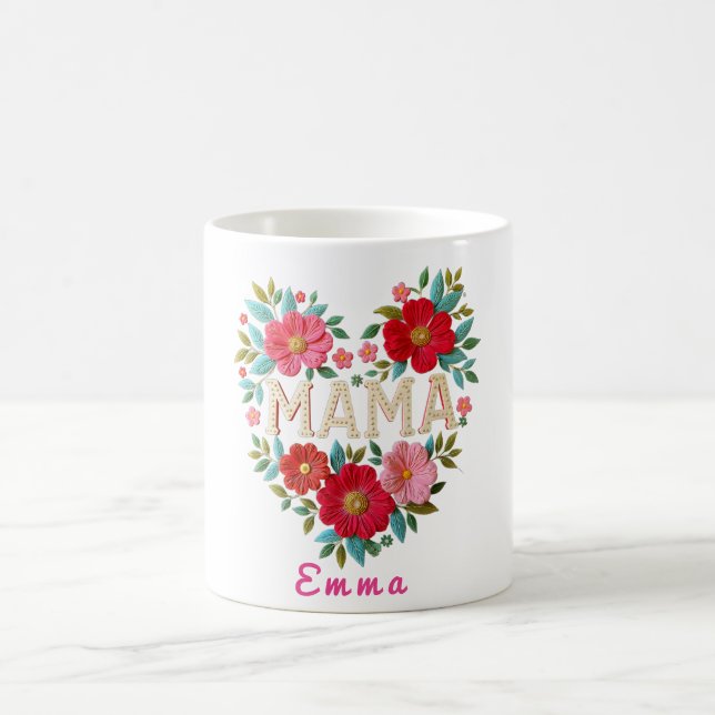 Personalized Mama Heart Floral Custom Gift Coffee Mug (Center)