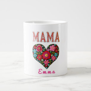 Personalized Mama Heart Floral Custom Gift Large Coffee Mug