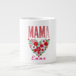 Personalized Mama Heart Floral Custom Gift Large Coffee Mug