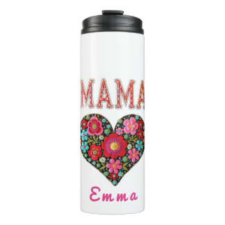 Personalized Mama Heart Floral Custom Gift Thermal Tumbler