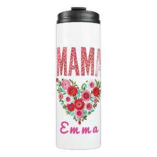 Personalized Mama Heart Floral Custom Gift Thermal Tumbler