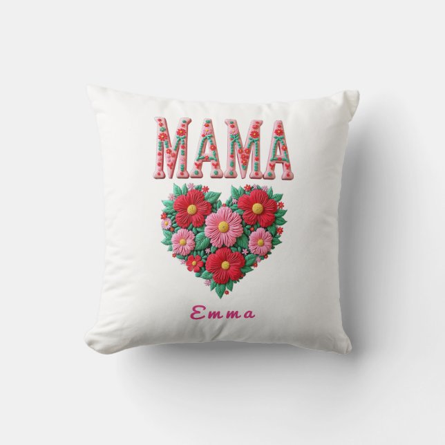 Personalized Mama Heart Floral Custom Gift Throw Pillow (Front)