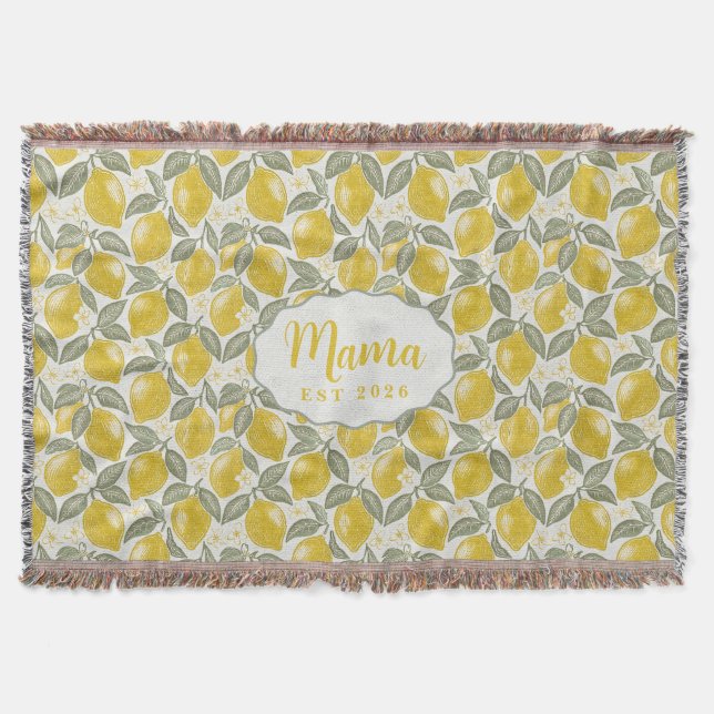 Personalized Mama Lemon Woven Throw Blanket (Front)