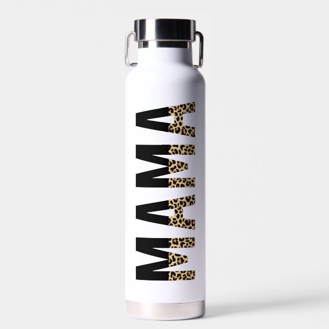Personalized Mama Leopard Typography Mom Gifts Water Bottle (Front)