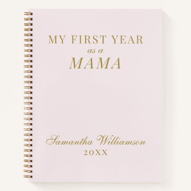 Personalized Mama Pastel Pink Gold Calligraphy  Notebook (Front)