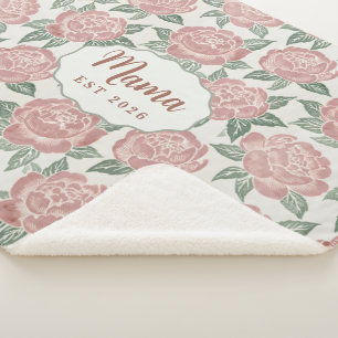 Personalized Mama Peony Sherpa Blanket Custom Name