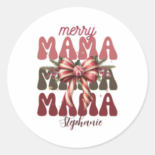personalized mama retro  Christmas bow  Classic Round Sticker