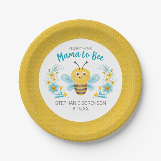 Personalized Mama to Bee Baby Shower Paper Plate (Front)