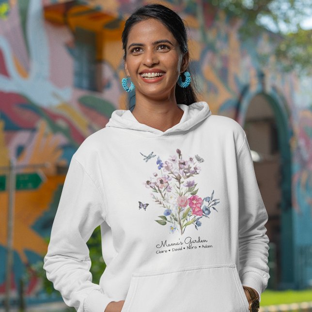 Personalized Mama's Garden Hoodie (Wrap her in love with this cozy hoodie featuring flowers and customized kids' names!)