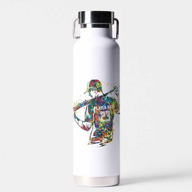 Personalized Man/Boy Baseball Player Water Bottle (Front)