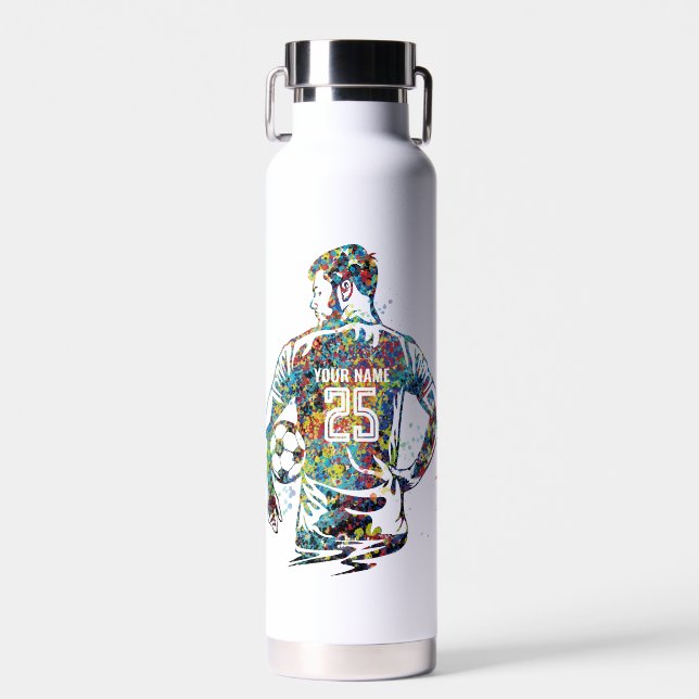 Personalized Man/Boy Soccer Player Water Bottle (Front)