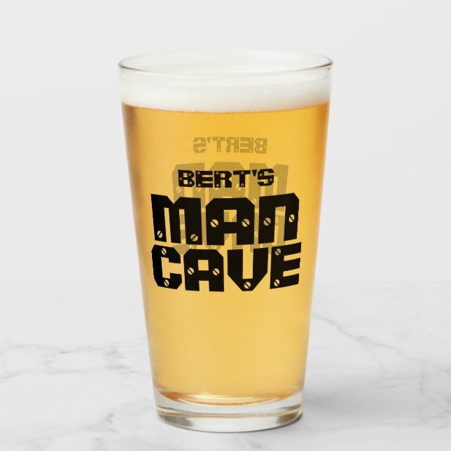 Personalized Man Cave Beer Pint Glass (Front Filled)