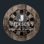 Personalized Man Cave Custom Bar Name Dartboard<br><div class="desc">Faux wooden background with monogram and family name in center of the board. Other colors available in the shop. This fun template lets you create your own personalized man cave "your name" whiskey or bbq backyard bar dart board sign. Unique fun gift</div>