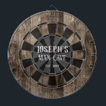 Personalized Man Cave Dartboard<br><div class="desc">Faux wooden background with custom name and man cave in the centre of the board. Other colours available in the shop.</div>