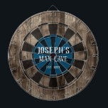 Personalized Man Cave Dartboard<br><div class="desc">Faux wooden background with custom name and man cave in the centre of the board. Other colours available in the shop.</div>