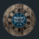 Personalized Man Cave Dartboard<br><div class="desc">Faux wooden background with custom name and man cave in the centre of the board. Other colours available in the shop.</div>