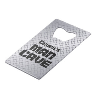 Personalized Man Cave Diamond Plate Credit Card Bottle Opener