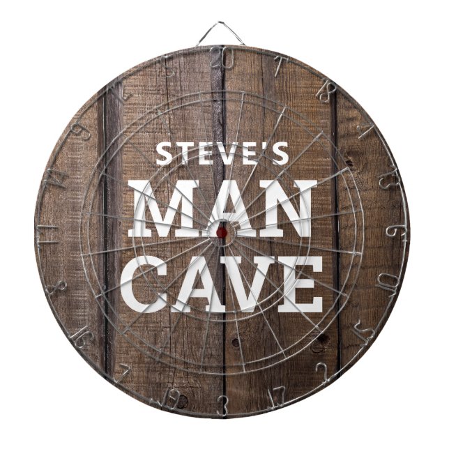 Personalized Man Cave Rustic Wood Country Dartboard (Front)