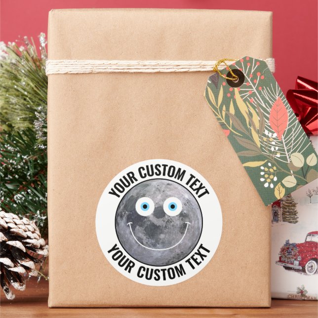 Personalized Man in the Moon Custom Happy Face 3" Classic Round Sticker (Holiday)
