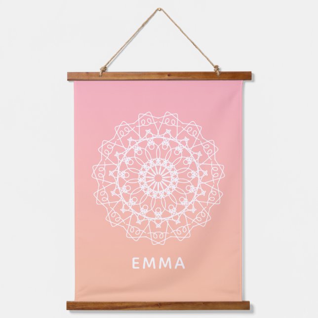 Personalized Mandala Dorm Room Pink Ombre Wall  Hanging Tapestry (Front)
