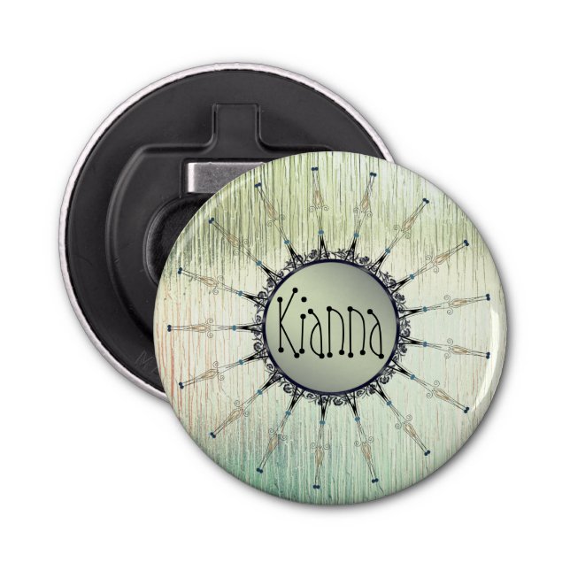 Personalized Mandala on Minty Frosted Glass   Bottle Opener (Front)
