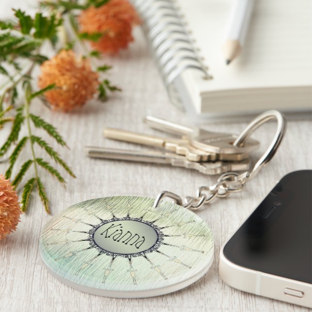 Personalized Mandala on Minty Frosted Glass   Keychain (Front Right)