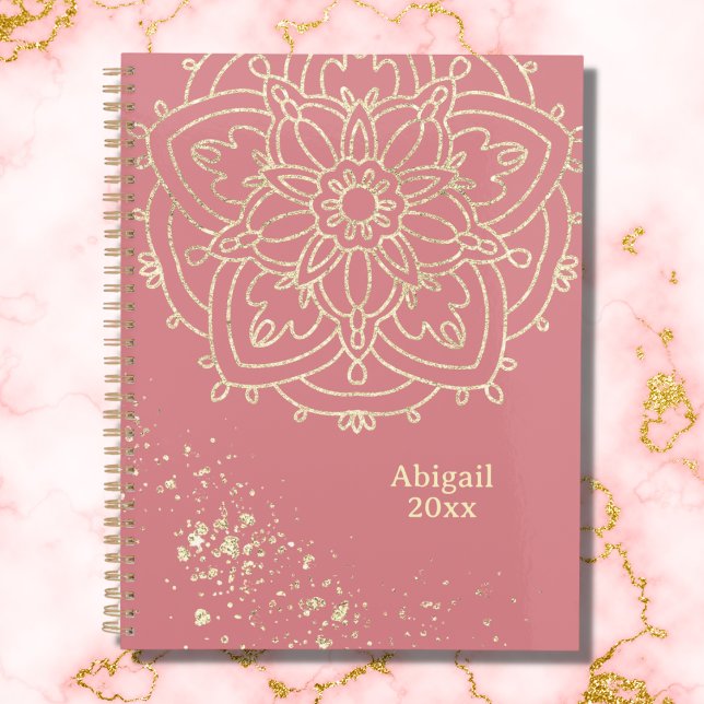 Personalized Mandala Rose Pink Gold Meditation Planner (Creator Uploaded)