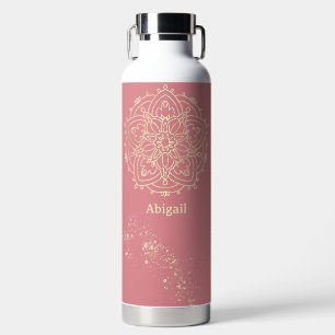 Personalized Mandala Rose Pink Gold Meditation Water Bottle