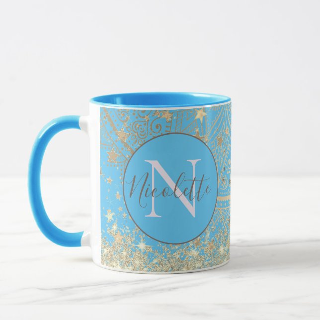 Personalized Mandala with Gold Stars Monogram     Mug (Left)