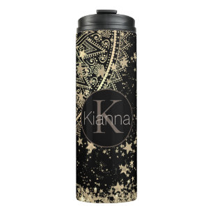 Personalized Mandala with Gold Stars Monogram Thermal Tumbler
