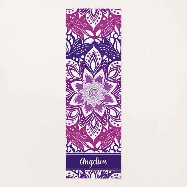 Personalized Mandala Yoga Mat Purple Pink Ombre (Front)