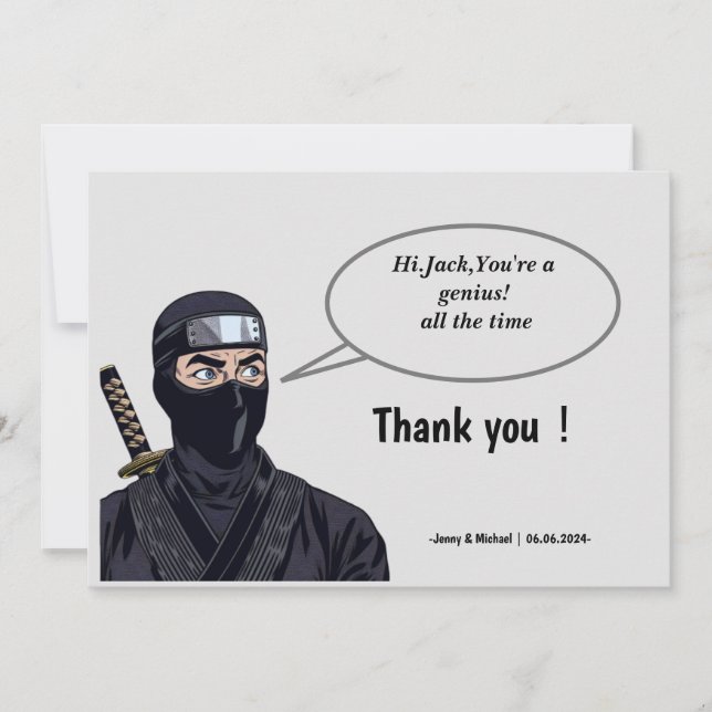 Personalized Manga Comic Ninja Thank You Card (Front)