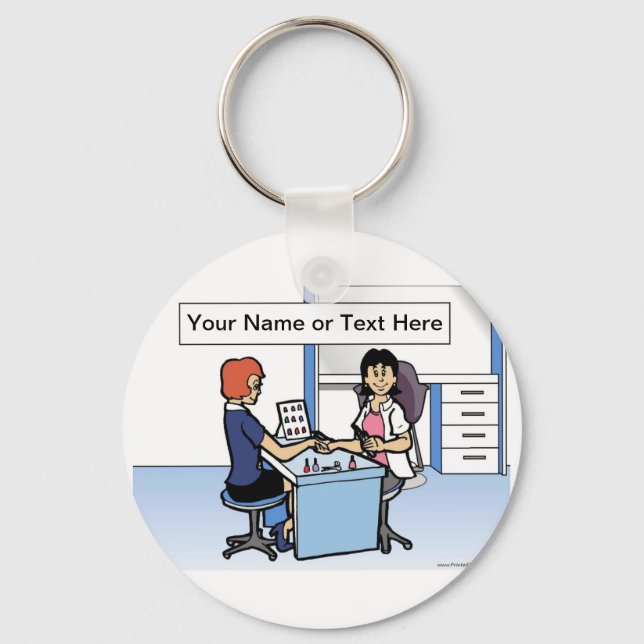 Personalized Manicurist Nail Tech - Female Cartoon Keychain (Front)