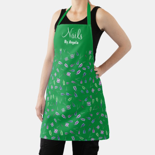 Personalized Manicurist Nail Tech Green Apron (Insitu)