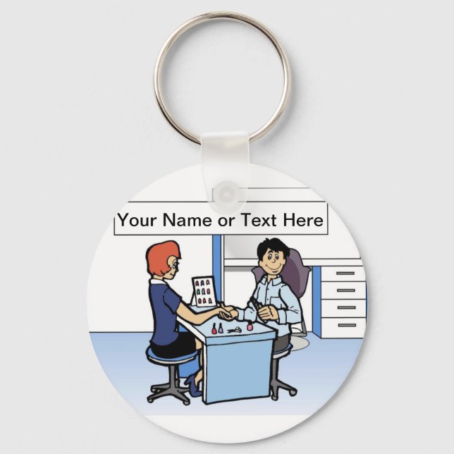 Personalized Manicurist, Nail Tech - Male Cartoon Keychain (Front)
