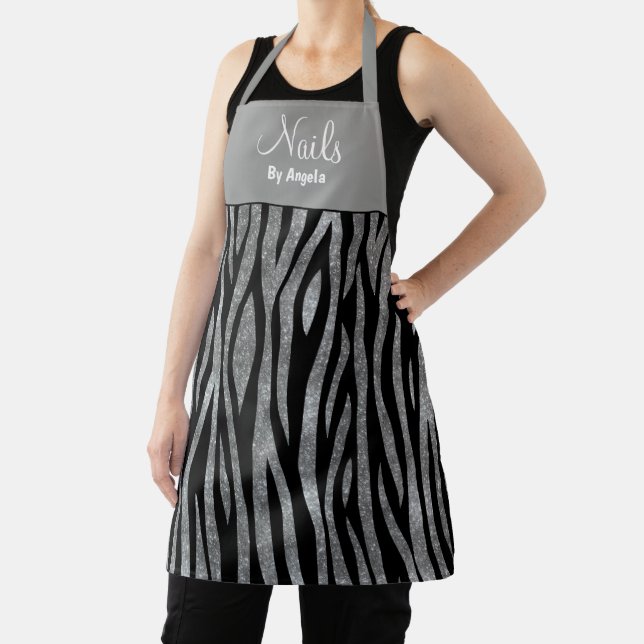 Personalized Manicurist Nail Tech Zebra   Apron (Insitu)