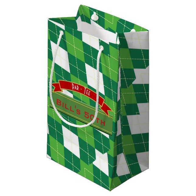 Personalized Mans GOLF, Golfer themed Par-TEE Small Gift Bag (Front Angled)