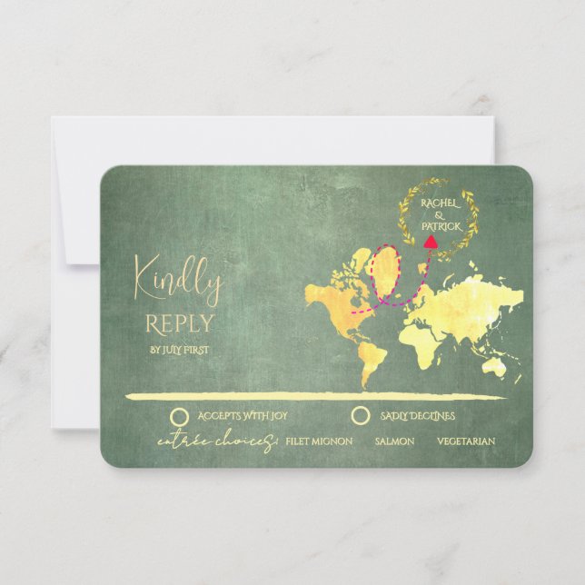 Personalized Map of Love Journey Wedding RSVP Card (Front)