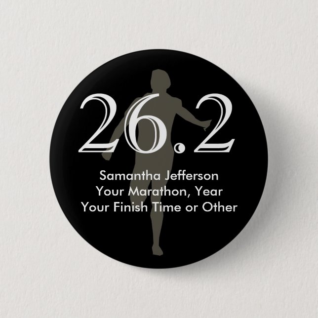 Personalized Marathon Runner 26.2 Keepsake Black 2 Inch Round Button (Front)