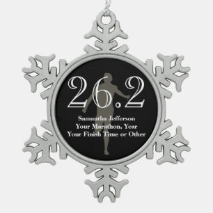 Personalized Marathon Runner 26.2 Keepsake Medal Snowflake Pewter Christmas Ornament