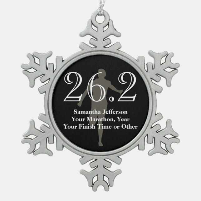Personalized Marathon Runner 26.2 Keepsake Medal Snowflake Pewter Christmas Ornament (Front)